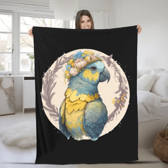Yellow Blue Ara Macaw Flower Crown Parrot Parakeet Fleece Blankets