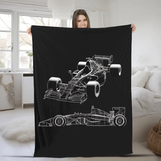 Formula Racing Car Silhouette Mechanical Fleece Blankets