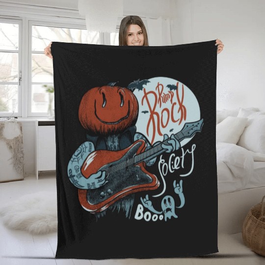 Pump Rock Society Halloween Pumpkin Playing Guitar Fleece Blankets