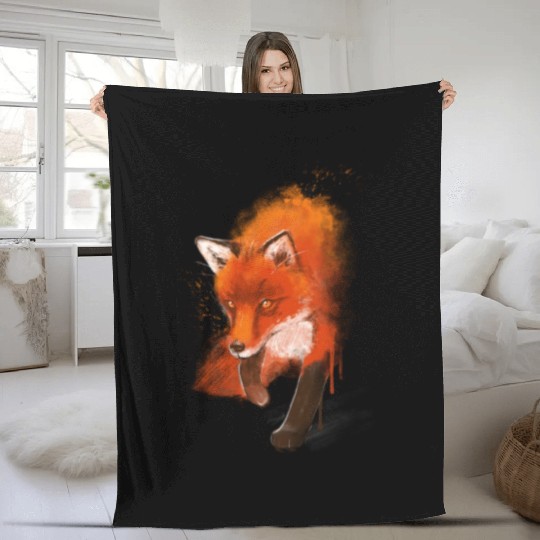 Fox Ink Black Nature Animal Fleece Blankets
