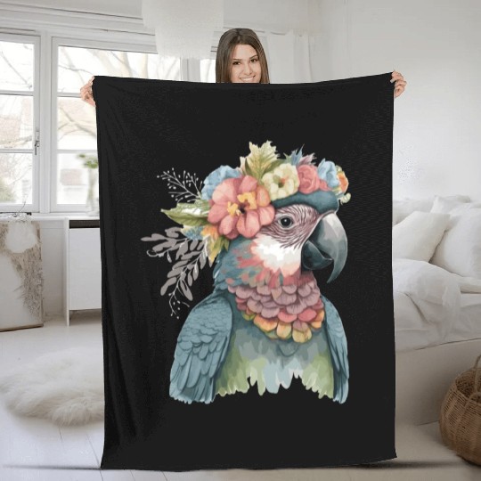 Cute Parrot Macaw Bird Flower Crown Pet Birds Fleece Blankets