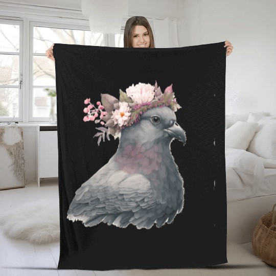 Floral Gray Dove Pigeon Bird Flower Crown Pet Bird Fleece Blankets