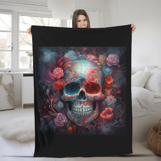Pastel Flowery Skull Fleece Blankets