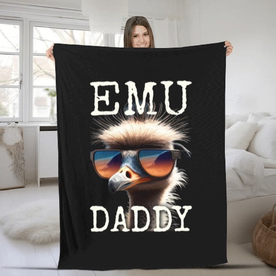 Emu Daddy Ostrich Bird Love Emus Fathers Day Emu Fleece Blankets