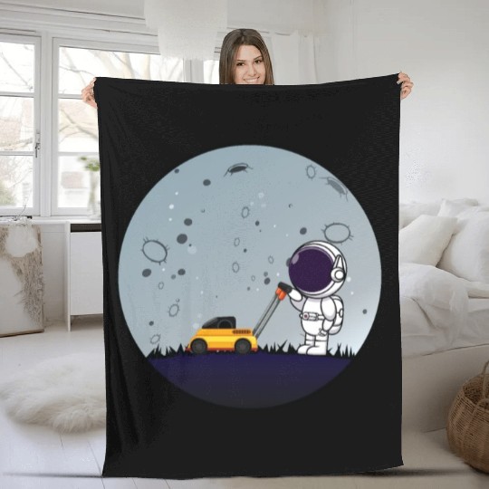 Astronaut mowing the moon planet with a lawn mower Fleece Blankets