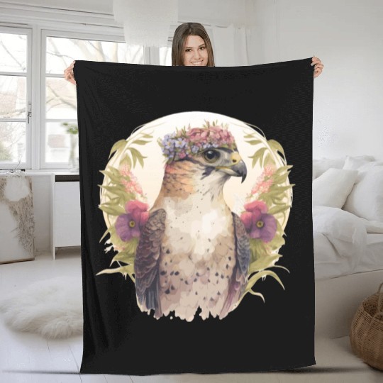 Watercolor Falcon Birds Of Prey Flower Crown Flora Fleece Blankets