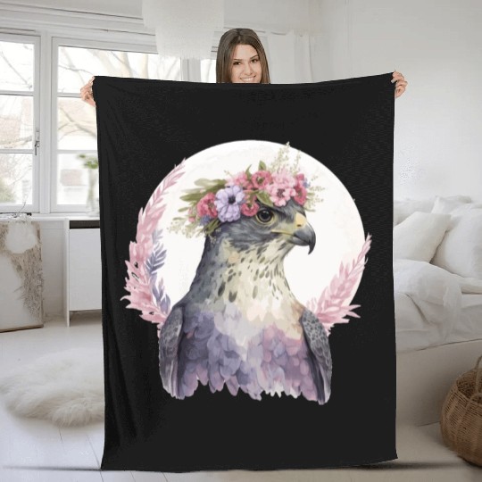 Falcon Birds Of Prey Flower Crown Floral Bird Watc Fleece Blankets