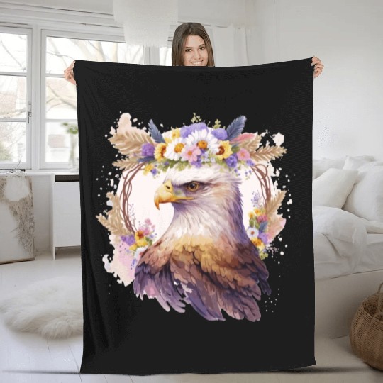 Eagle Bird Of Prey Flower Crown Floral Birding Fleece Blankets