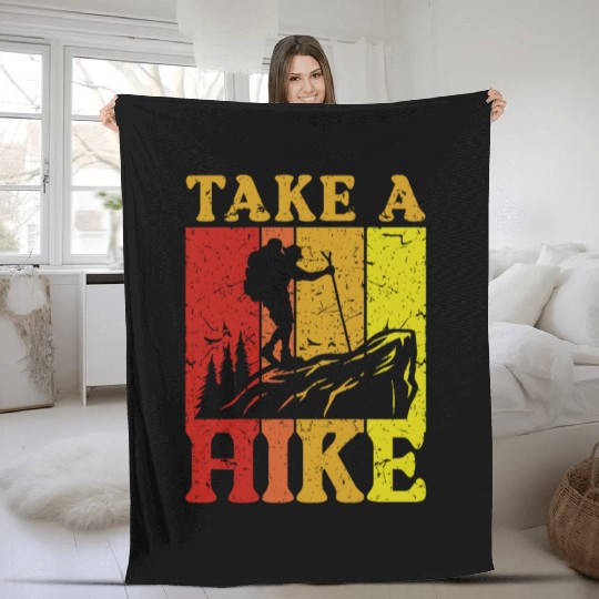 Take a Hike Wanderlust Hiker Hiking Mountains Fleece Blankets