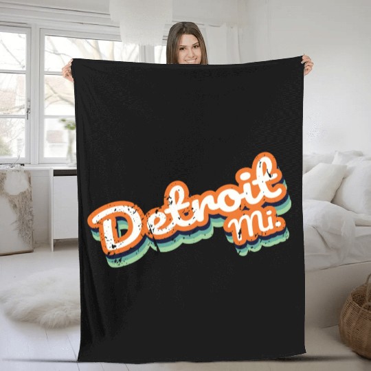Retro Vintage Detroit Mi Fleece Blankets
