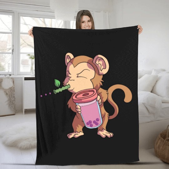 Monkey Bubble Tea Year Of The Monkey Chinese Fleece Blankets