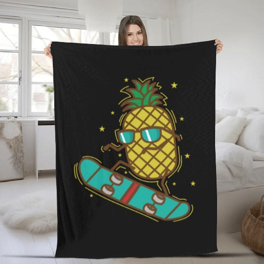 Pineapple rides Skateboard sweet Fruit Fleece Blankets