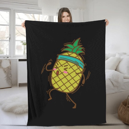 Pineapple goes jogging or running sweet Fruit Fleece Blankets