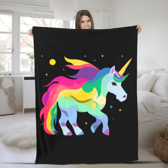 Magical and Colorful Unicorn Illustration Fleece Blankets