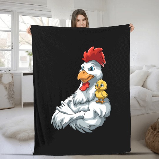 Strong Rooster with Rooster Kid for a Rooster Fleece Blankets
