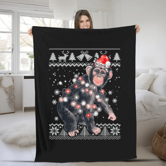Chimpanzee Monkey Ugly Pajama Monkey Fleece Blankets