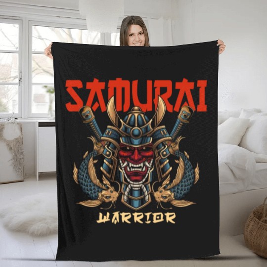 Samurai Warrior Japan Japanese Ninja Skull Katana Fleece Blankets