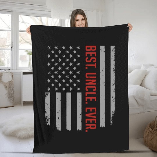 Mens Best Uncle Ever US American Flag Gift For Fat Fleece Blankets
