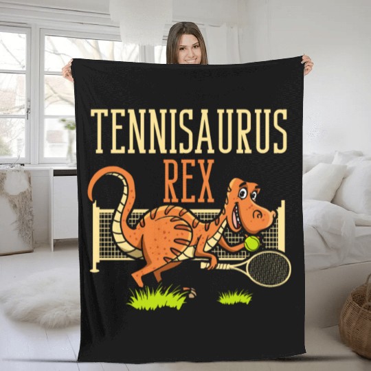 Tennisaurus Rex Dinosaur Player Racket Sports Fleece Blankets