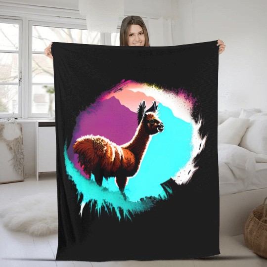 Cute Vintage Ink Splash Llama Retro Llama Fleece Blankets