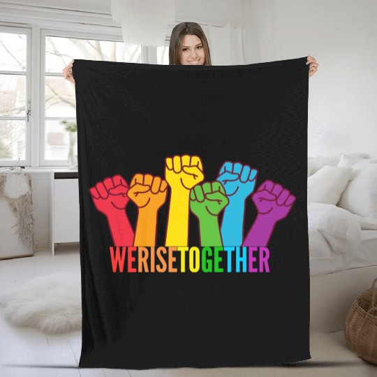We Rise Together Lgbt Pride Rainbow Flag Fleece Blankets