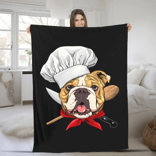 American Bulldog Chef Dog Cooking Baking Lover 480 Fleece Blankets