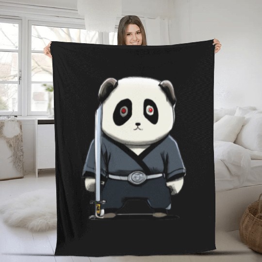 Samurai panda Fleece Blankets
