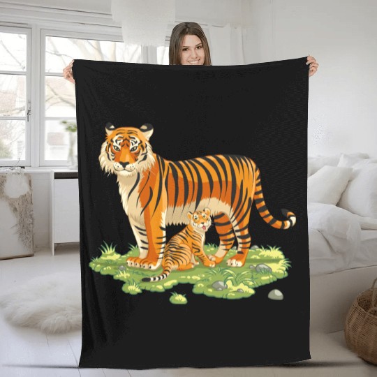 Mother And Son Tiger Fleece Blankets