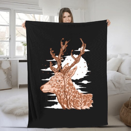 Tree Deer Beautiful Animal Fleece Blankets