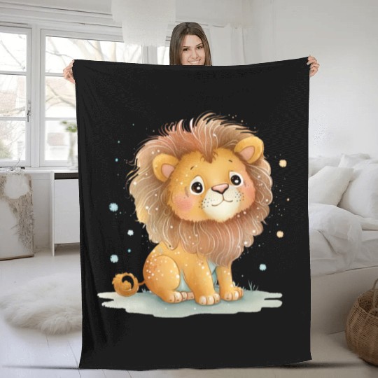 Sweet Pastel Lion Drawing Fleece Blankets