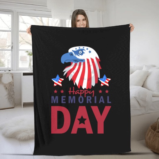 Happy Memorial Day Veterans Brave US Eagle Stars Fleece Blankets