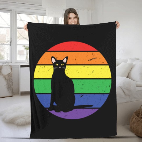 Rainbow Cat Gay LGBTQ Rainbow LGBT Pride Month Fleece Blankets