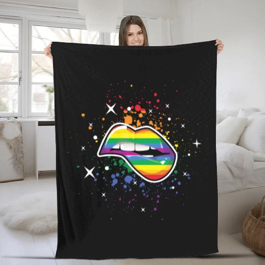 Bite Lips Gay LGBTQ Rainbow LGBT Pride Month Fleece Blankets