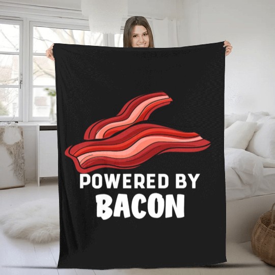 Funny Saying Powered By Bacon Pig Farmer Humorous Fleece Blankets