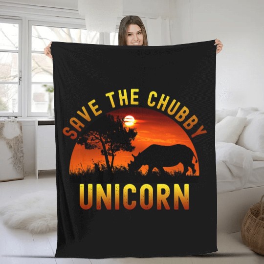 Funny Rhino Chibby Unicorns Save The Chubby Fleece Blankets
