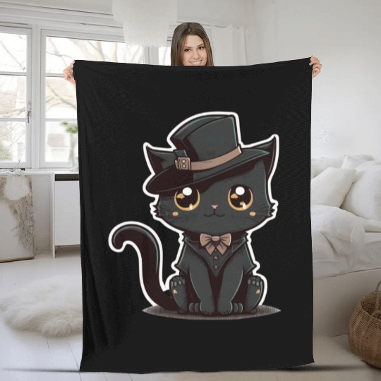 Black cat Fleece Blankets