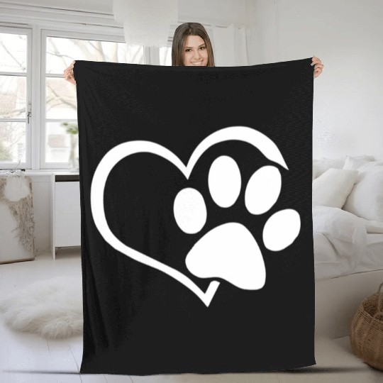 Dog Dad Mom Puppy Fleece Blankets Love Dogs Paw Print Heart