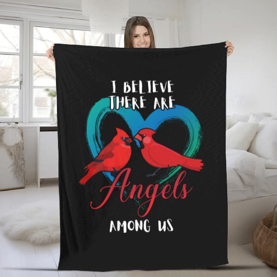 I Believe There Are Angels Among Us Cardinal Bird Fleece Blankets