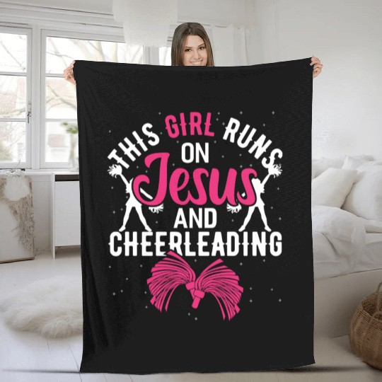 This Girl Runs On Jesus And Cheer Funny Fleece Blankets