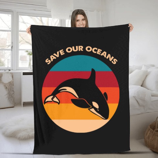 Save Our Oceans Wildlife Orca Whale Climate Change Fleece Blankets