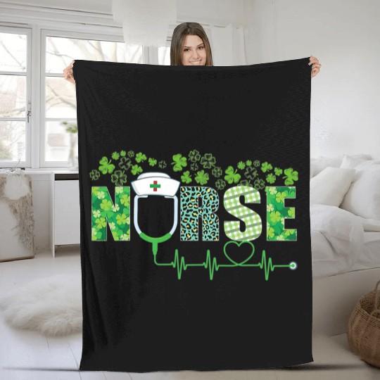 Leopard Nurse Shamrock Stethoscope Saint Patricks Fleece Blankets