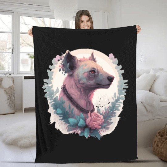 Watercolor Hyena Flower Crown Africa Safari Animal Fleece Blankets