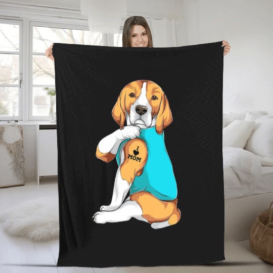 Beagle I Love Mom Apparel Dog Mom Gifts Womens T Fleece Blankets