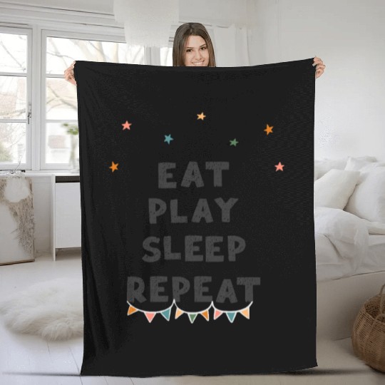 Funny Eat Sleep play Repeat Fleece Blankets for Video Games