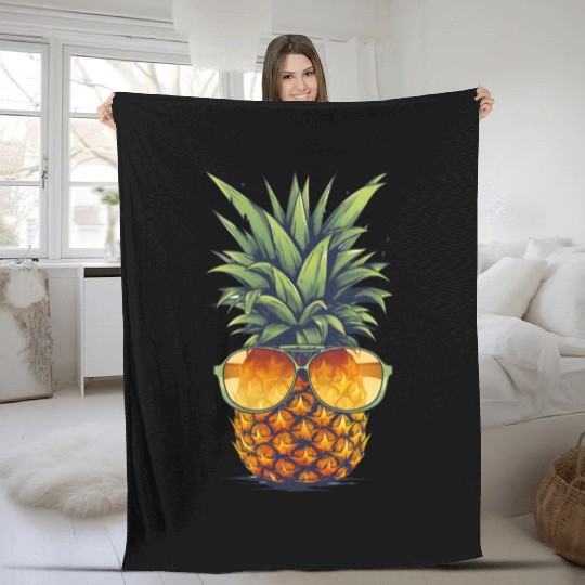 An adorable pineapple, wearing sunglasses Fleece Blankets