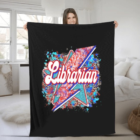 Leopard Lightning Bolt Librarian Teacher Book Fleece Blankets