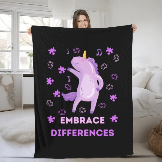 Embrace differences dancing unicorn Autism Fleece Blankets