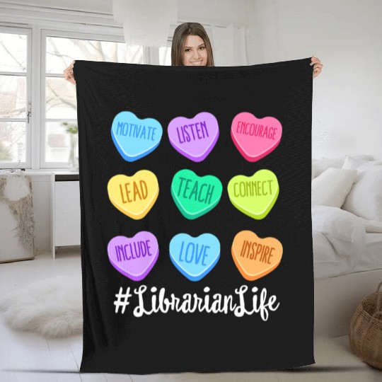 Librarian Life Teacher Valentines Day Pastel Candy Fleece Blankets
