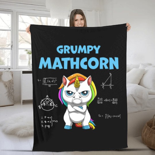 Funny Math Teacher Grumpy Unicorn Fleece Blankets