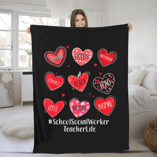 School Social Worker Teacher Hearts Valentine Vale Fleece Blankets